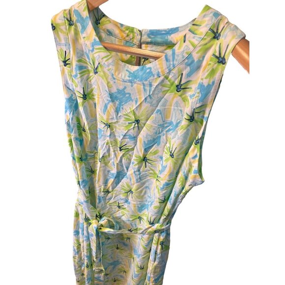 Crown & Ivy Blue Yellow Sleeveless Belted Sheath Long Maxi Dress Sz L - Picture 4 of 8